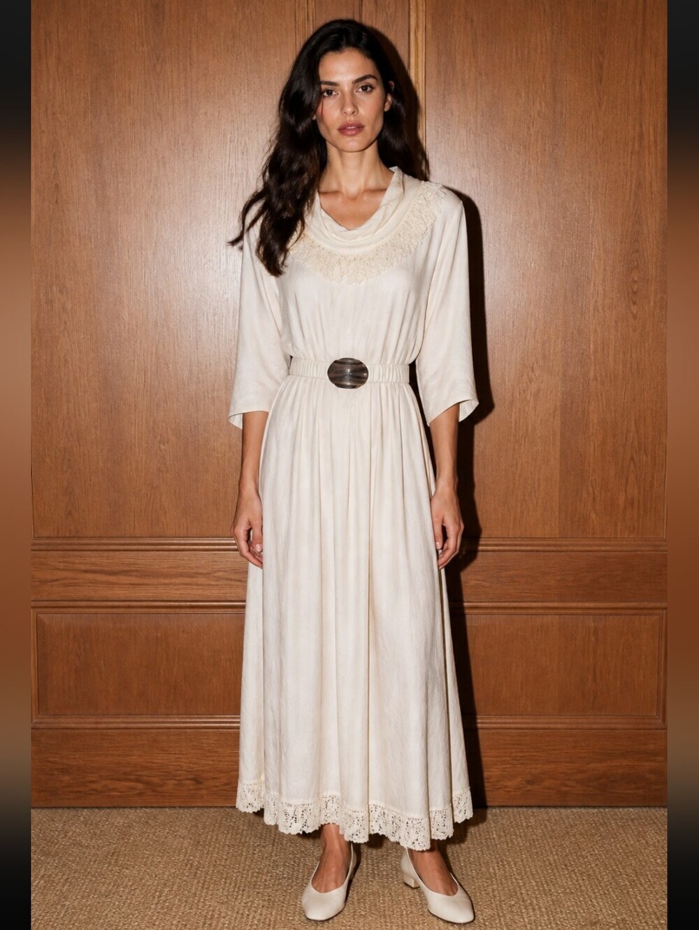 Positive Attitude Vintage Cream Fringe Dress with Belt Size 11/12